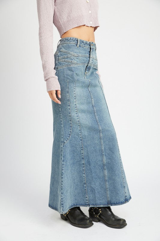 Modern Style Blue Denim Maxi Skirt-AVAH