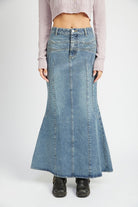 Modern Style Blue Denim Maxi Skirt-AVAH