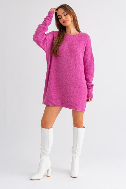 Eco-Chic Pink Oversized Sweater Dress
