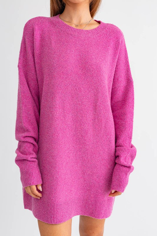 Eco-Chic Pink Oversized Sweater Dress