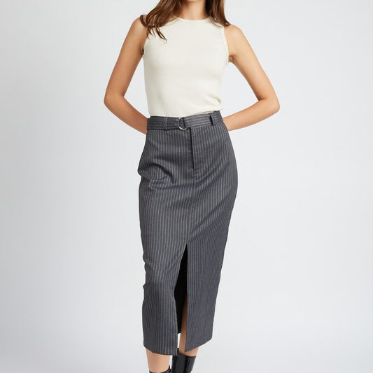 Go For Bold Pinstriped Midi Skirt-Gray-AVAH