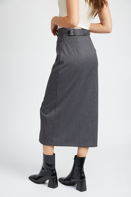 Go For Bold Pinstriped Midi Skirt-Gray-AVAH