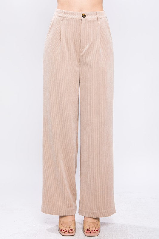 True Story Corduroy Trouser Pants-Khaki-Avah