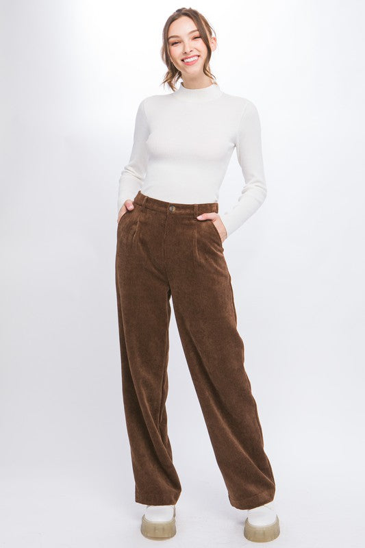 True Story Corduroy Trouser Pants-Cocoa-Brown-Avah