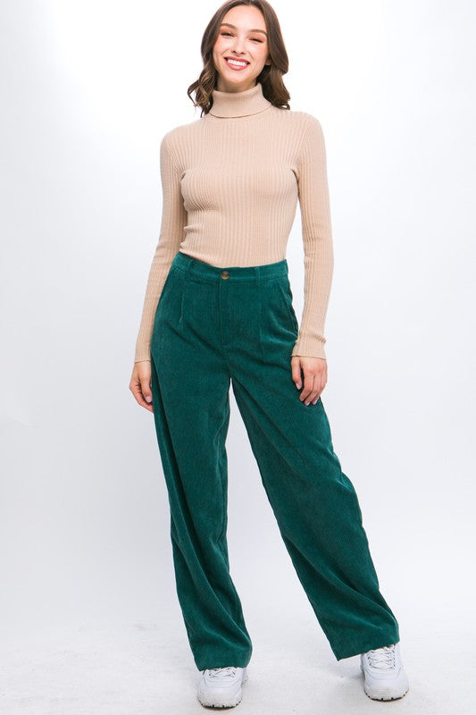 True Story Corduroy Trouser Pants-Hunter Green-Avah