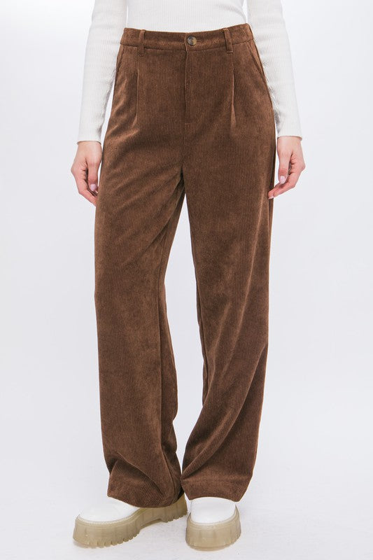 True Story Corduroy Trouser Pants-Cocoa-Brown-Avah