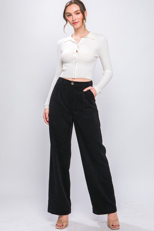 True Story Corduroy Trouser Pants-Black-Avah