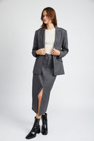 Impression Pinstriped Double Button Blazer-Gray-AVAH