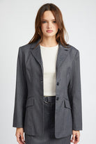 Impression Pinstriped Double Button Blazer-Gray-AVAH