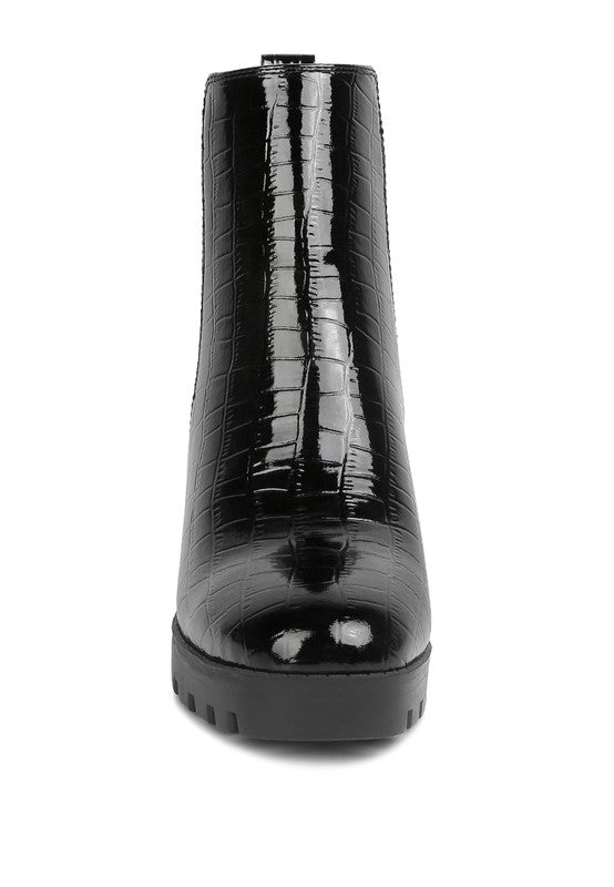 Urban Jungle Faux Leather Croc Chelsea Boots - Black-Avah