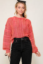 Chill Days Long Sleeve Round Neck Sweater-Red-AVAH