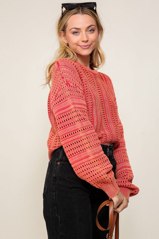 Chill Days Long Sleeve Round Neck Sweater-Red-AVAH