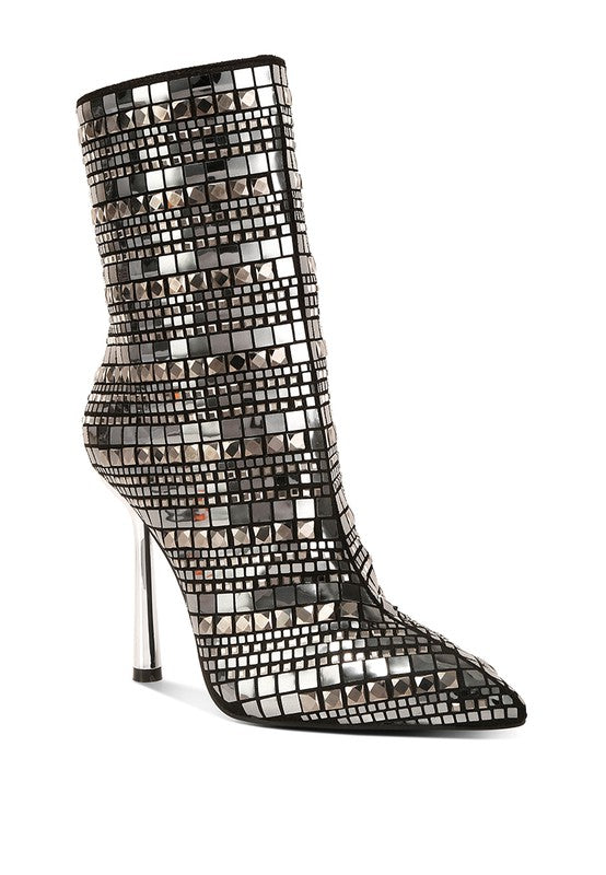 Extravagance Mirror Embellished Stiletto Boots-Black-Avah