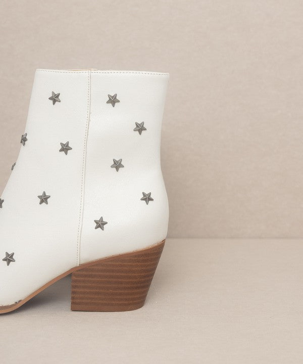 Starlit Western Ankle Booties-Studded - White-Avah