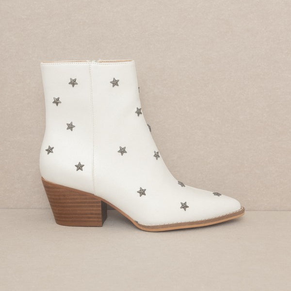 Starlit Western Ankle Booties-Studded - White-Avah