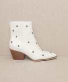 Starlit Western Ankle Booties-Studded - White-Avah