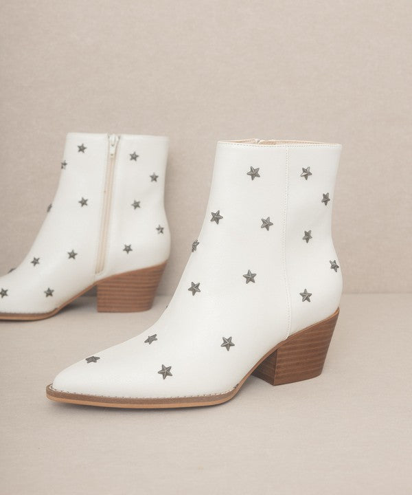 Starlit Western Ankle Booties-Studded - White-Avah