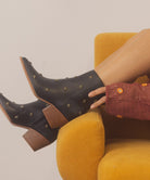 Starlit Western Ankle Booties-Studded - Black-Avah