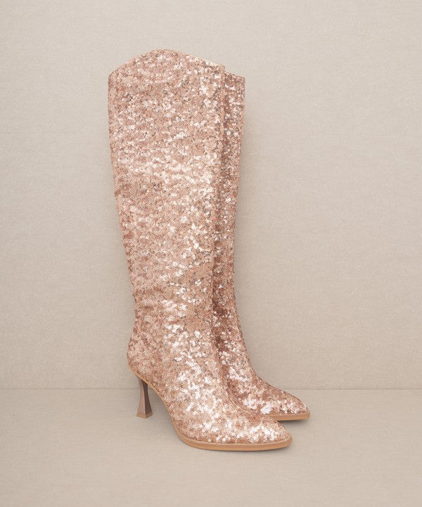 Brilliant Knee High Sequin Boots-Rose Gold-Avah