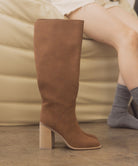 Bella Knee-High Block Heel Boots - Brown-Avah