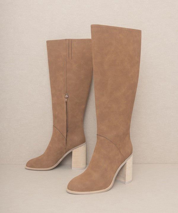 Bella Knee-High Block Heel Boots - Brown-Avah
