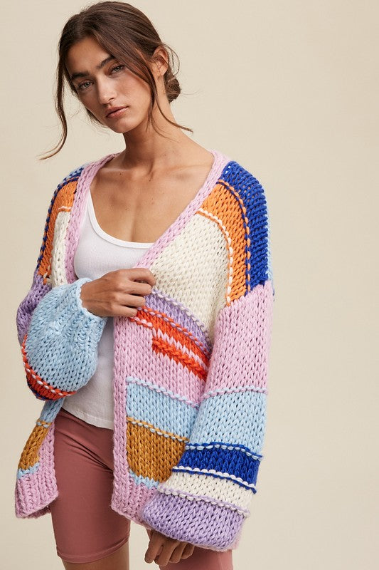 AVAH-Joyful Days Knit Striped Cardigan-Lavender Multi 