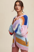 AVAH-Joyful Days Knit Striped Cardigan-Lavender Multi 