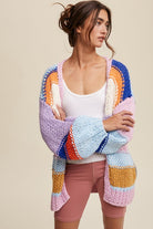 AVAH-Joyful Days Knit Striped Cardigan-Lavender Multi 