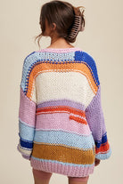 AVAH-Joyful Days Knit Striped Cardigan-Lavender Multi 