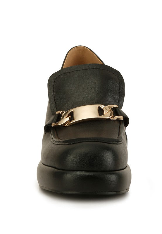 Elite Leather Platform Loafers-Black-Avah