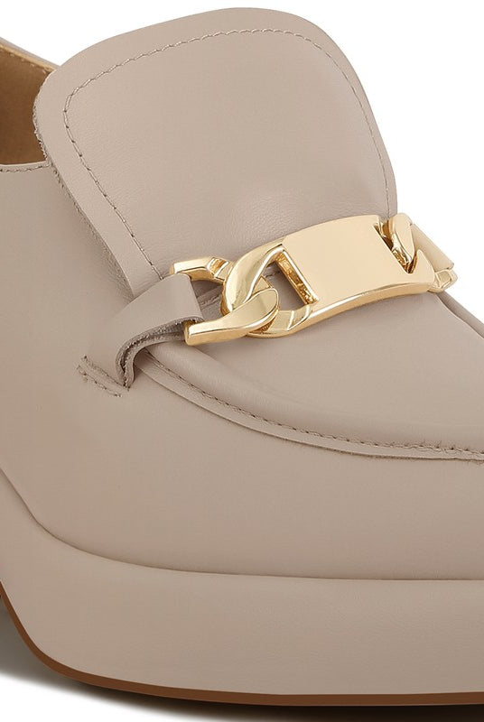 Elite Leather Platform Loafers-Beige-Avah