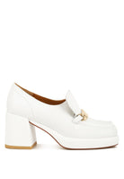 Elite Leather Platform Loafers-White-Avah