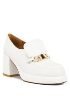 Elite Leather Platform Loafers-White-Avah