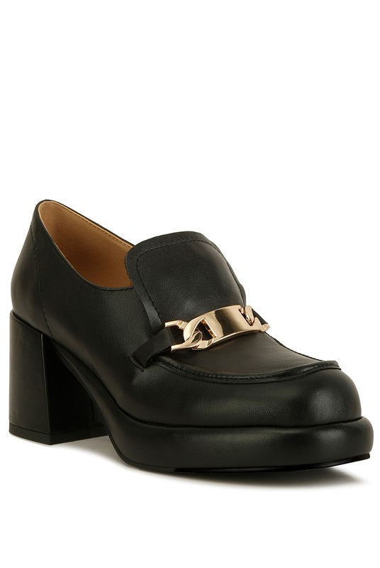 Elite Leather Platform Loafers-Black-Avah