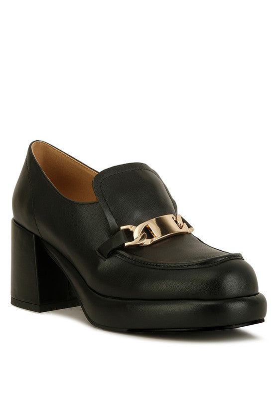 Elite Leather Platform Loafers-Black-Avah