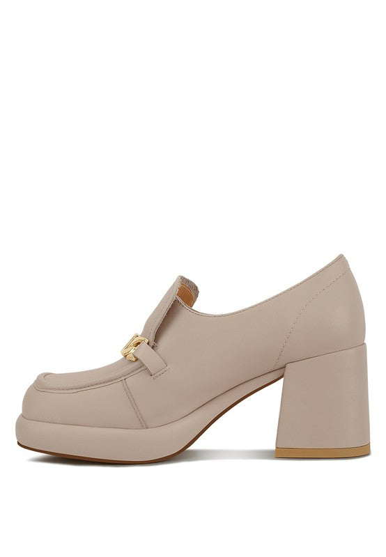 Elite Leather Platform Loafers-Beige-Avah