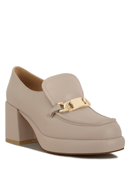 Elite Leather Platform Loafers-Beige-Avah
