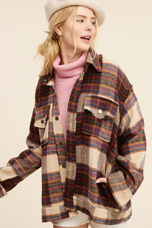 Timeless Comfort Plaid Jacket -Cocoa Brown-Avah