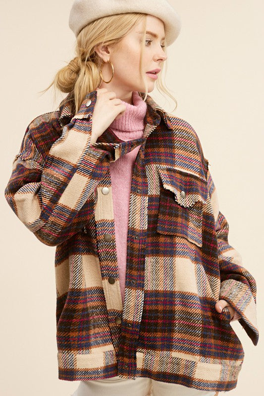 Timeless Comfort Plaid Jacket -Cocoa Brown-Avah