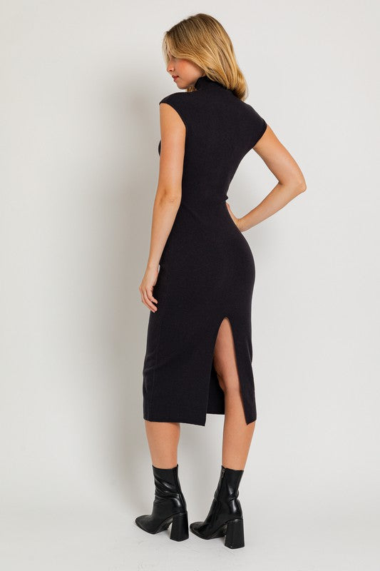 Chic Embrace Sleeveless Sweater Midi Dress-Black-Avah