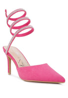 Rhinestone Cascade Pointed Toe High Heel Sandals -Pink-Avah