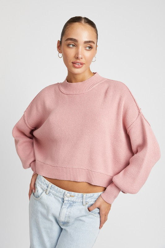 Blush Comfort Oversized Mock Neck Sweater - Pink-Avah