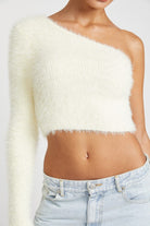 Audrey Asymmetrical One-Shoulder Fluffy Sweater Top-Cream-Avah