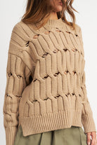 Lifted Open Knit Long Sleeve Taupe Sweater-AVAH