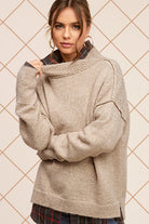 Ella Long Sleeve Mock Neck Sweater-Taupe-Avah