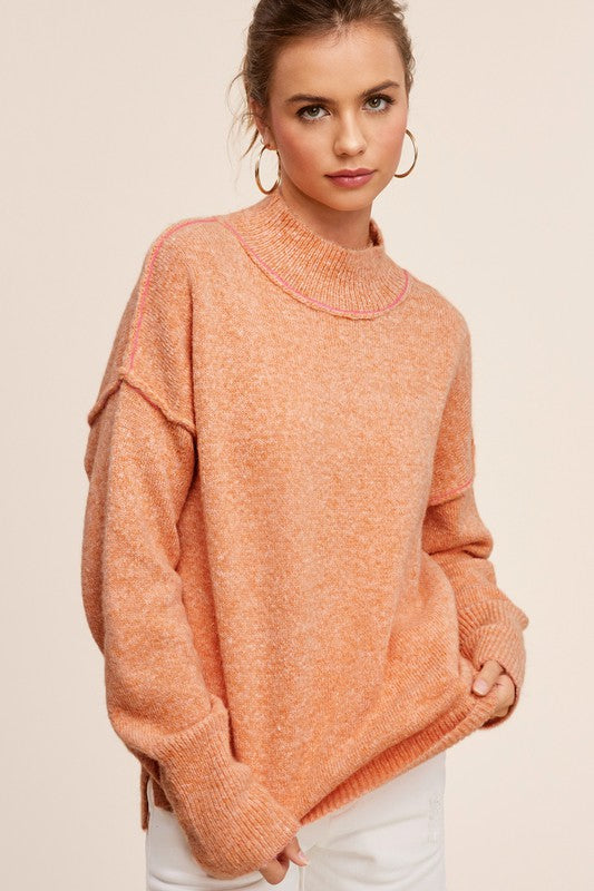 Ella Long Sleeve Mock Neck Sweater-Pumpkin-Orange-Avah