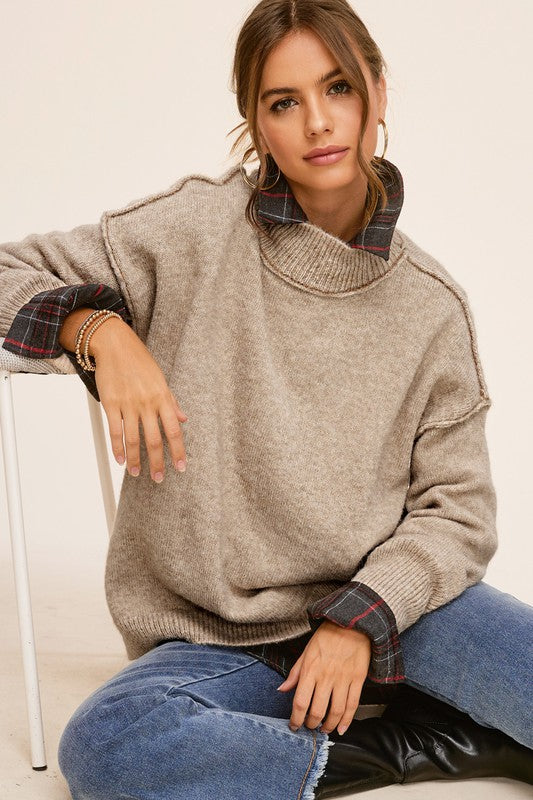 Ella Long Sleeve Mock Neck Sweater-Taupe-Avah