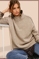 Ella Long Sleeve Mock Neck Sweater-Taupe-Avah