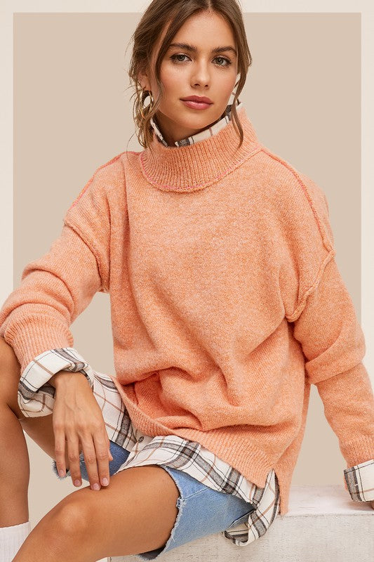 Ella Long Sleeve Mock Neck Sweater-Pumpkin-Orange-Avah