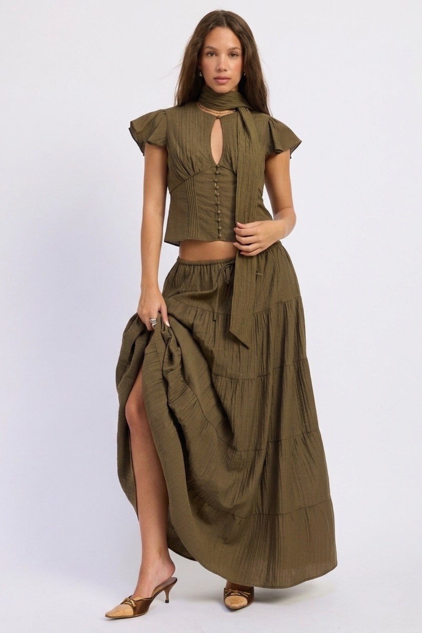 Olive Grove Tiered Maxi Skirt